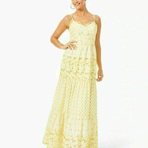 Lilly Pulitzer  "Kyla" Tiered Eyelet Maxi Dress - St Tropez Yellow  Size 4